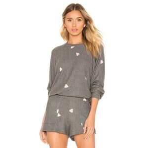 LNA Brushed Hearts Raglan Pullover Sweater Top Grey Size S